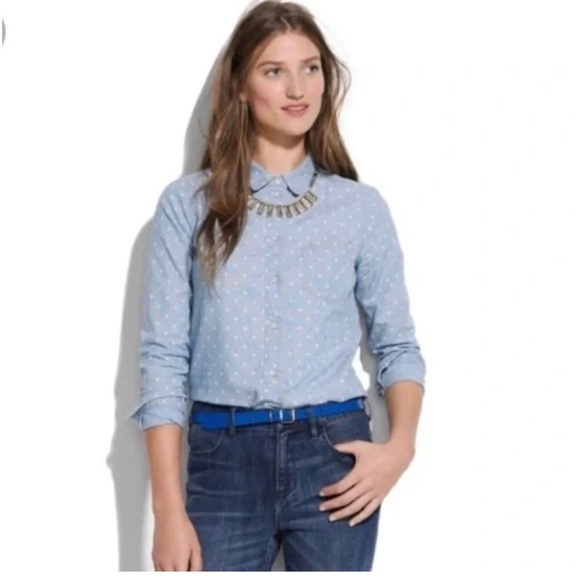 Madewell Denim Button Down Shirt Polka Dot Size Medium - Picture 1 of 9